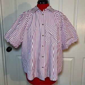 Fate Purple White Stripped Button Down Collar Shirt Balloon Puff Sleeve Size M